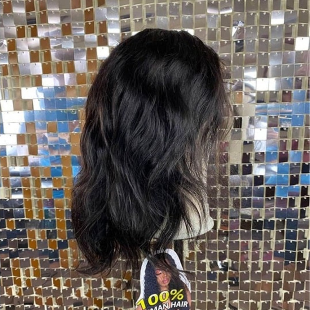 Natural Black Body Wave Wig 4x4 Lace Closure Human Hair Wig 16 Inch Glue-less